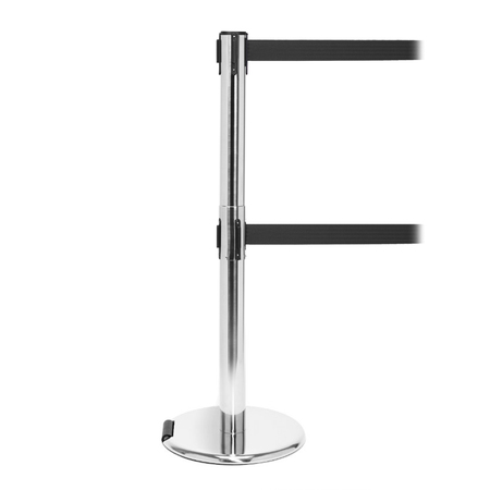 QUEUE SOLUTIONS RollerPro Twin 250, Polished Stainless Steel, 11' Black Belt ROLTwin250PS-BK110